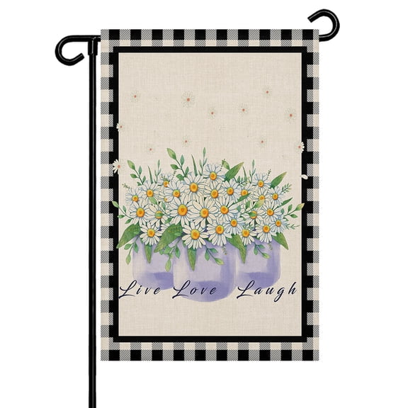 Fall Flowers Garden Flag 28x40 Inch Daisy Black White Buffalo Plaid Double Sided Small Decorative Garden Flags for Outside, Outdoor Yard Porch Lawn Decoration