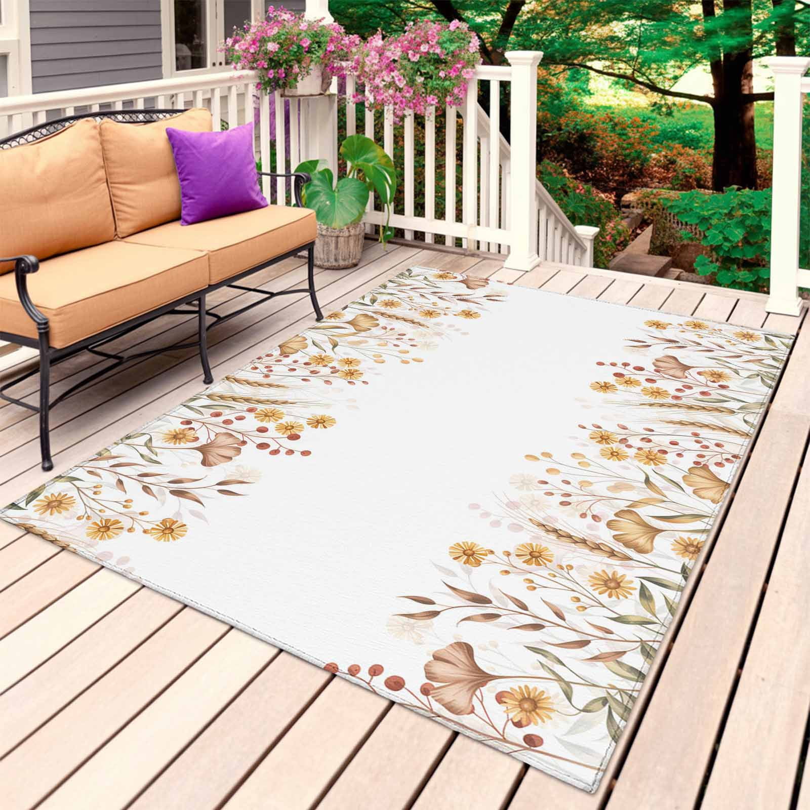 Fall Flowers Outdoor Rug 6x9 Ft, Non Slip Washable Area Rug, Country ...