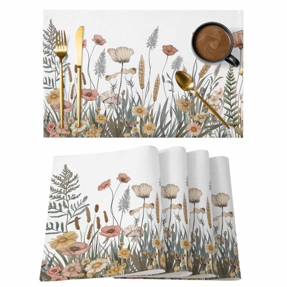 Fall Flowers Placemats Set of 1, Chrysanthemum Fern Reeds Non-Slip Place Mats Washable Table Mats for Kitchen Dining Table Decorations Indoor/Outdoor