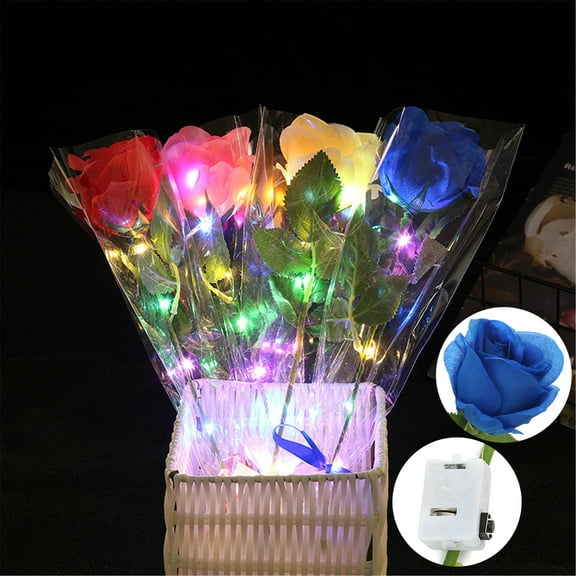 Fall Flowers Roses Valentines LED PC 1 Rose Simulation Luminous Rose Glowing Home Decor Fake Flowers Outdoor