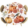 thumbnail image 1 of Fall Flowers Rustic Round Tablecloth, Fitted Table Cover with Elastic for 55"-60" Round Tables, Thanksgiving Pumpkins Autumn Leaves Birds Table Cloth Outdoor Dinning Party Waterproof Tablecloths, 1 of 7