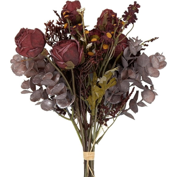 Fall Flowers Single Greenery Stems Box Set Fake Red Rose Daisy Fall Eucalyptus Mixed Flowers with Stem for Wedding Bouquets Vase Floral Arrangement Fall Decoration