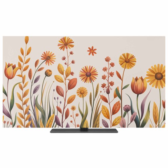 Fall Flowers TV Dust Cover,Stretchable TV Screen Desktop Computer Protector Cover,Country Watercolor Floral Herbs Plants Television Dustproof Slipcover for 19–24 Inch Flat or Curved TVs