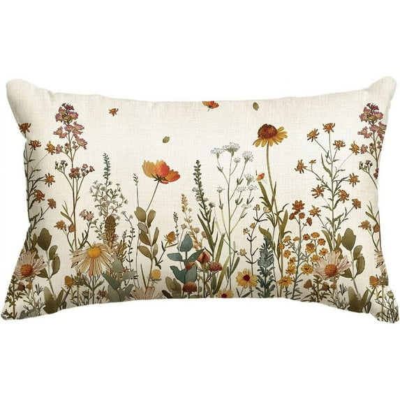 Fall Flowers Throw Pillow Cover 12x20 Inch, Seasonal Autumn Floral Thanksgiving Harvest Cushion Case Decoration for Sofa Couch