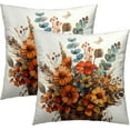 thumbnail image 1 of Fall Flowers Throw Pillow Covers 20x20 Inch Set of 2 - Orange Floral Leaves Plant Autumn Harvest Decoration Pillowcases Cushion Cover for Bedroom Couch Sofa Home Porch, 1 of 6