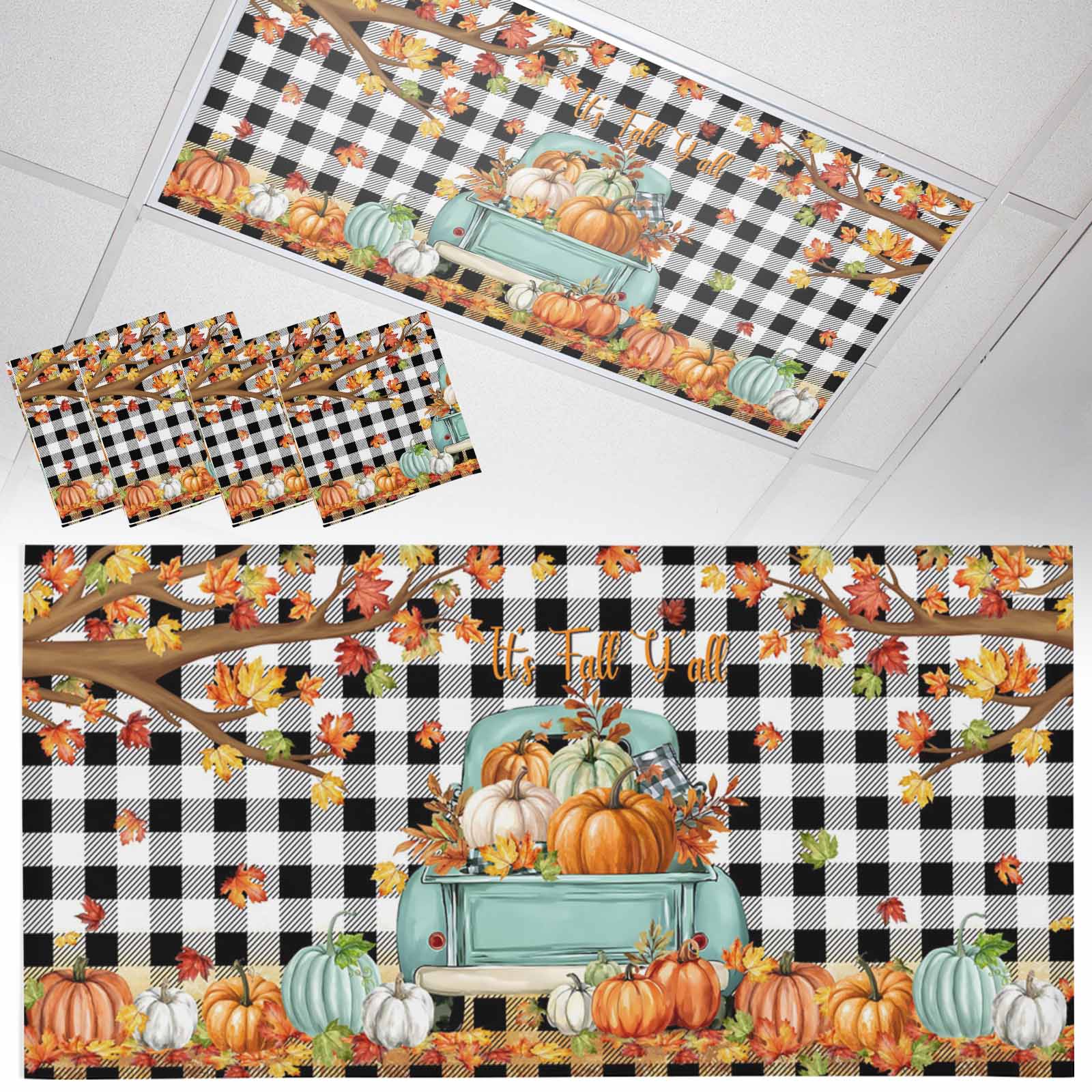 Fall Fluorescent Light Covers for Ceiling Lights Harvest Pumpkin Truck ...