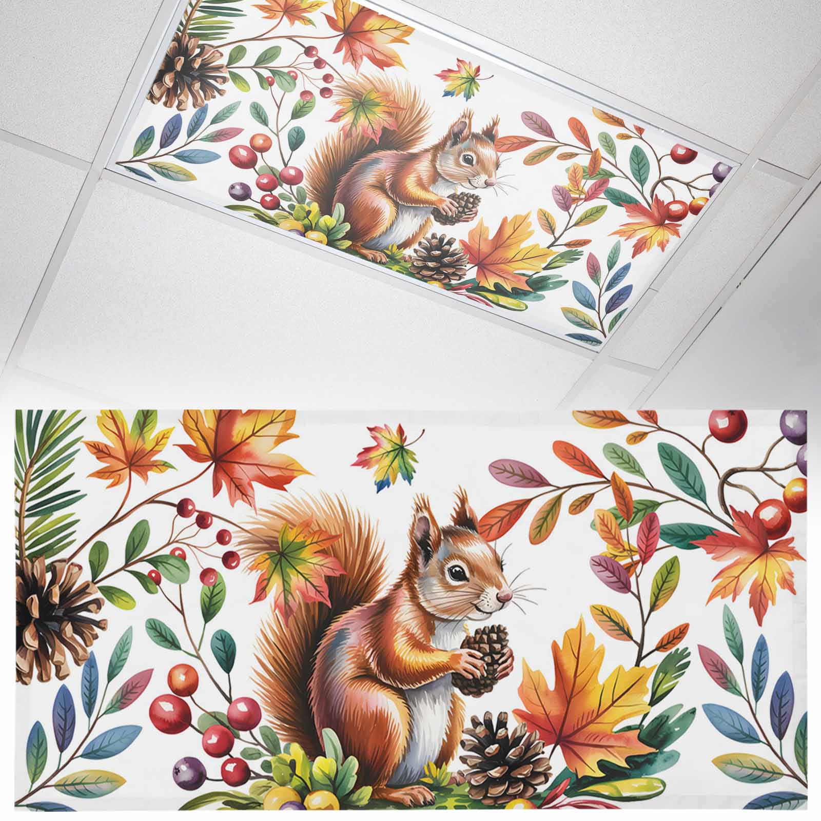Fall Fluorescent Light Covers for Ceiling Lights Pine Cone Squirrel ...