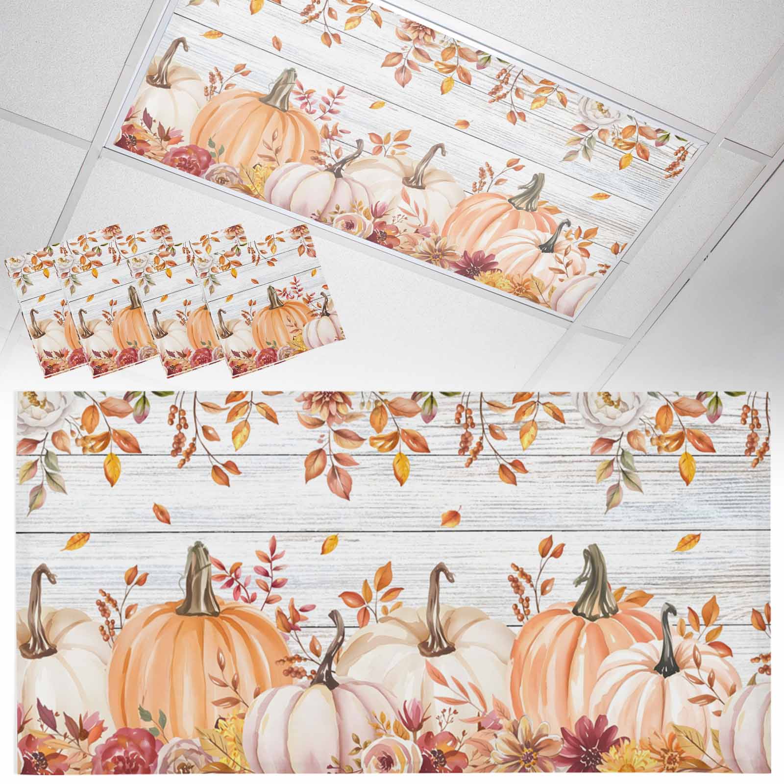 Fall Fluorescent Light Covers for Ceiling Lights Pink Floral Pumpkins ...