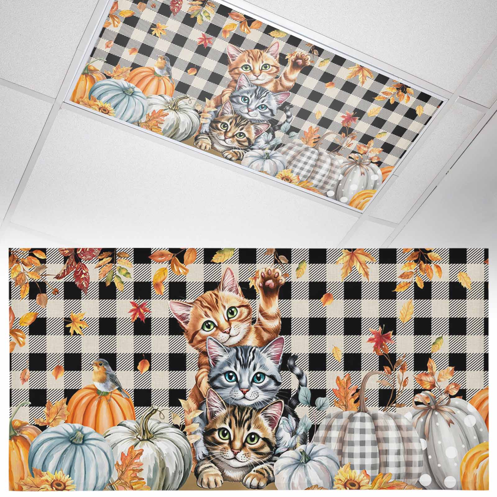Fall Fluorescent Light Covers for Ceiling Lights Pumpkin Cat Light ...