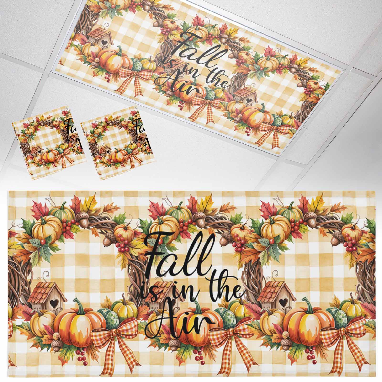 Fall Fluorescent Light Covers for Ceiling Lights Pumpkin Maple Leaves ...