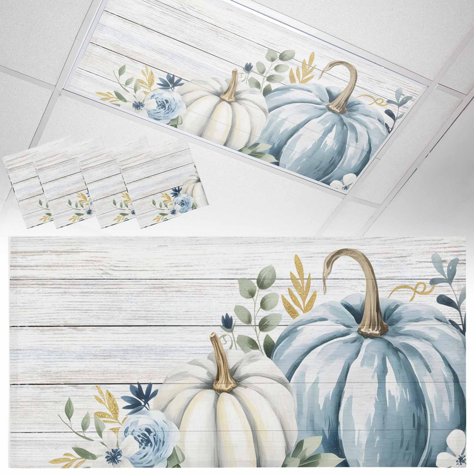 Fall Fluorescent Light Covers for Ceiling Lights White Blue Pumpkin ...