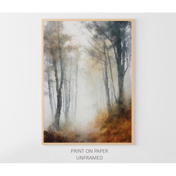 Fall Foggy Landscape Poster Aspen Trees Misty Forest Path Wall Art Farmhouse Wall Decor, Unframed Poster Size 8x12