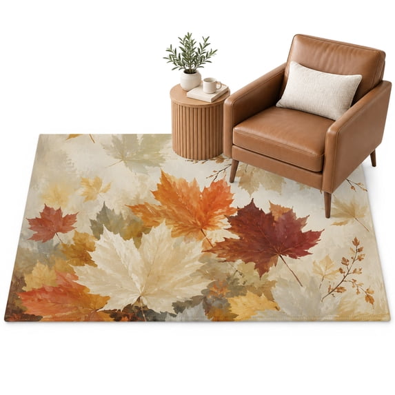 Fall Foliage Area Rug 3'x5', Rustic Farmhouse Orange Gold Maple Leaf ...