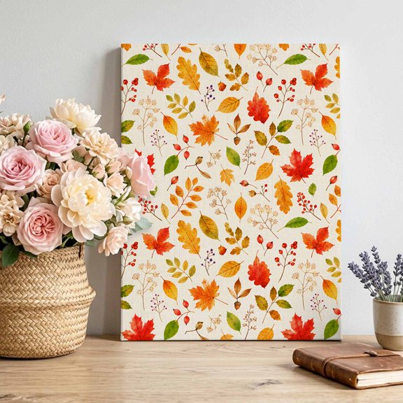 Fall Foliage Canvas Wall Art for Living Room, Rustic Cottagecore Yellow Terracotta Maple Oak Leaves Poster Print Painting for Bedroom Office Home Decoration Wall Pictures Prepare To Hang 12"x18"