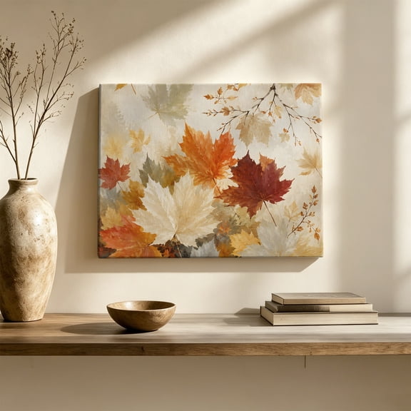 Fall Foliage Canvas Wall Art, Rustic Farmhouse Orange Gold Maple Leaf Slender Twig Wall Art Prints Artwork Framed Canvas Ready to Hang Art Pictures for Hallway Living Dining Room Bedroom 24" x 16"