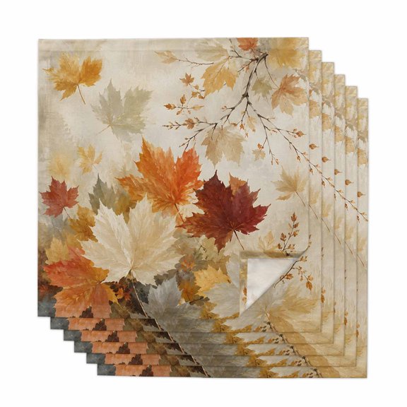 Fall Foliage Cloth Napkins Set of 6 Rustic Farmhouse Orange Gold Maple Leaf Slender Twig Soft Washable Square Dinner Napkins for Party Wedding Restaurant Hotel Cocktail 20x20 Inch