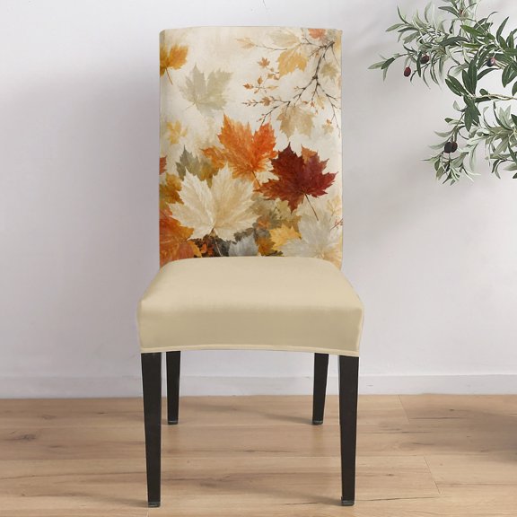 Fall Foliage Dining Chair Covers Set of 1, Rustic Farmhouse Orange Gold Maple Leaf Slender Twig Chair Covers for Dining Room Removable Seat Protectors Slipcovers for Home Party Wedding Banquet