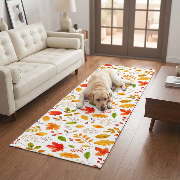 Fall Foliage Runner Rug Non Slip 2x6 Rustic Cottagecore Terracotta Yellow Maple Oak Leaves Washable Rug Runner for Hallways Low Pile Kitchen Rugs Stain Resist Carpet for Bathroom Bedroom Entryway