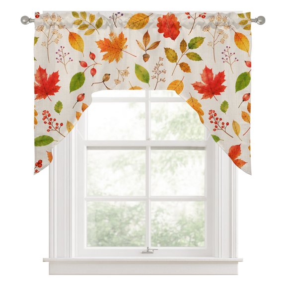Fall Foliage Swag Curtain Valance for Windows, Rustic Cottagecore Yellow Terracotta Maple Oak Leaves Swag Curtains Drapes Rod Pocket for Kitchen Bathroom Small Window, 1 Panel 56x36in