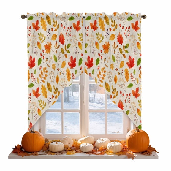 Fall Foliage Swag Valances for Windows 2 Pack Rustic Cottagecore Yellow Terracotta Maple Oak Leaves Swag Kitchen Curtains 36 Inches Long Rod Pocket Short Window Treatment for Kitchen Bathroom 36"x36"