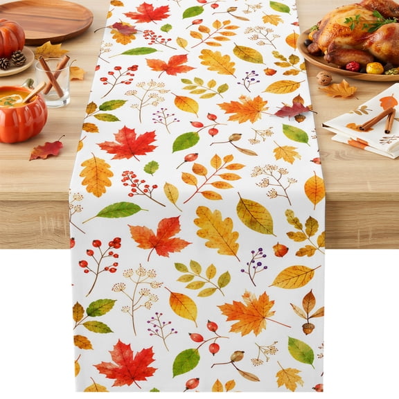 Fall Foliage Table Runner 13x36 Inch Rustic Cottagecore Terracotta Yellow Maple Oak Leaves Cotton Linen Dining Table Runner Ideal for Dresser Kitchen Coffee Tables - Machine Washable