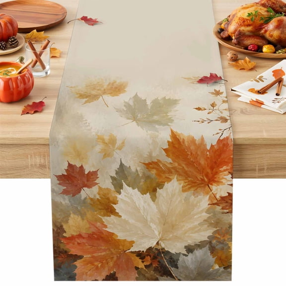 Fall Foliage Table Runner 13x36 Inch Rustic Farmhouse Orange Gold Maple Leaf Slender Twig Table Runner Non-Slip Dresser Scarves for Holiday Decorations, Autumn Party, Dinner and Gatherings, 1 Pack