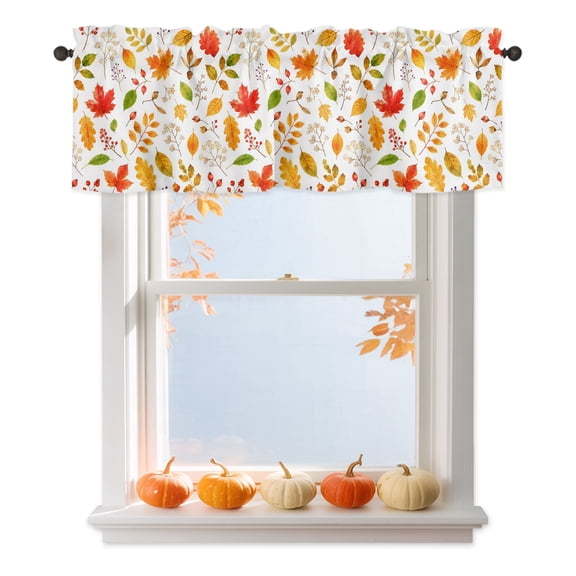 Fall Foliage Valances for Windows, Rustic Cottagecore Terracotta Yellow Maple Oak Leaves Rod Pocket Valance Short Window Treatments Curtains for Kitchen Bathroom Bedroom Decor, 42 x 12 Inches