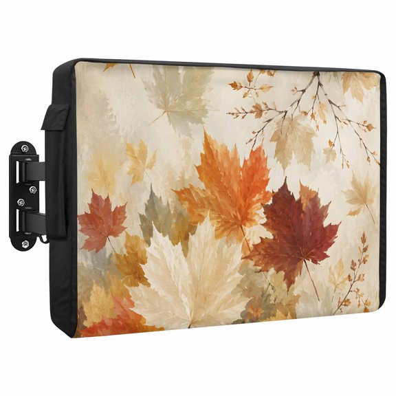 Fall Foliage Waterproof Outdoor TV Cover, Rustic Farmhouse Orange Gold Maple Leaf Slender Twig Outside Weatherproof TV Enclosures for 80 to 85 Inch LCD Television Shield Flat Screen Protectors