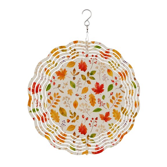 Fall Foliage Wind Spinner for Garden Yard 8In, Rustic Cottagecore Yellow Terracotta Maple Oak Leaves 3D Stainless Steel Kinetic Hanging Wind Spinners Rustproof Outdoor Decor for Lawn Patio Home
