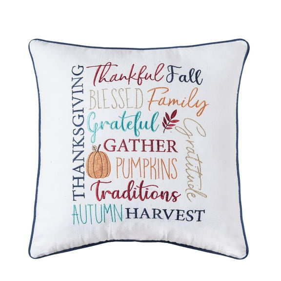 Fall Thankful Gather Blessed Font 100% Cotton Accent Throw Pillow 18" x 18"