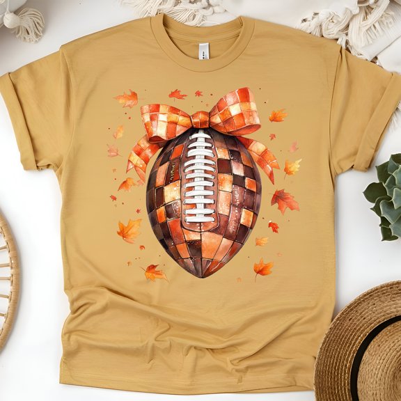 Fall Football Bow Shirt | Autumn Game Day Tee for Women, Gold, Size L