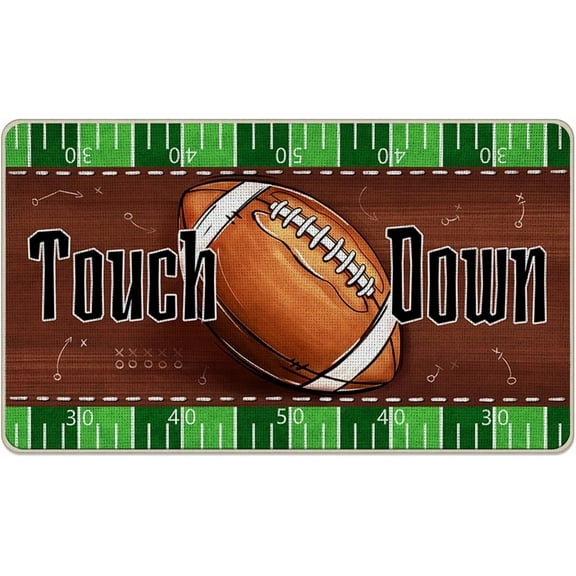 Fall Football Decorative Front Door Mat, Autumn Touch Down Welcome Doormat Indoor Outdoor Non-Slip Floor Entryway Rug, Sport Game Day Home Kitchen Decoration 17x30 Inch