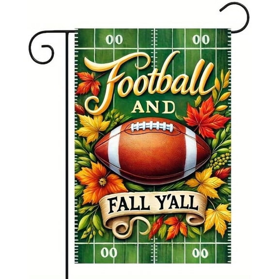 Fall Football Garden Flag 12x18 Inch Double Sided Autumn Yard Flag with Football and Maple Leaves Fall Yall Design Outdoor Porch Patio Lawn Banner for Thanksgiving Harvest Seasonal Decoration