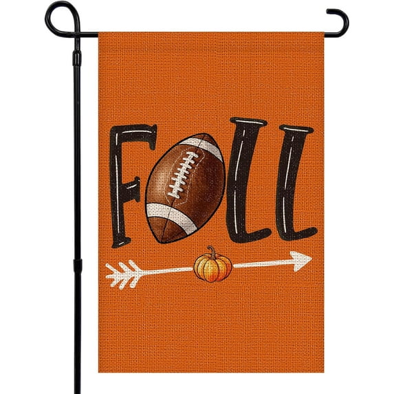 Fall Football Garden Flag 12x18 Inch Double Sided Seasonal Pumpkin Autumn Sports Game Day Small Burlap Garden Flags for Porch, Patio, Lawn, Farmhouse, Holiday Decorations