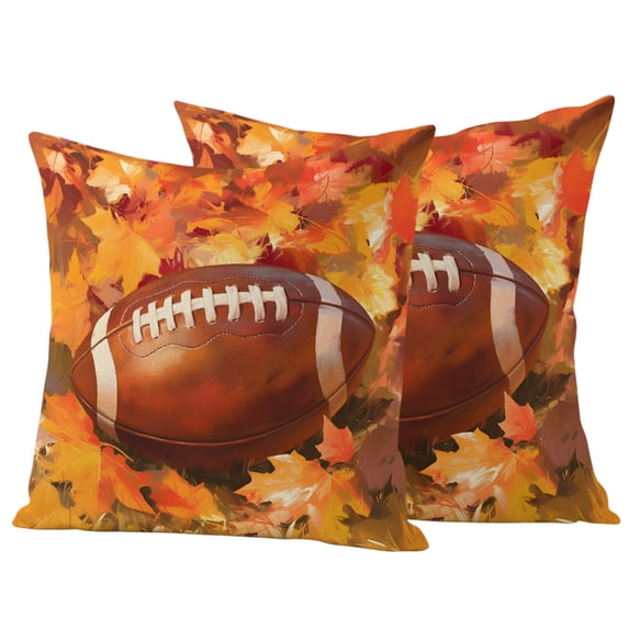 Fall Football Outdoor Pillow Covers 16"x16" Set of 2,Waterproof Throw Pillow Covers for Patio Furniture,Thanksgiving Maple Leaf Orange Yellow Decorative Cushion Pillowcases for Garden Couch Sofa