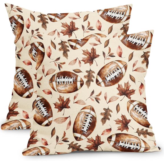 Fall Football Pillow Covers 20x20 Inch Set of 2 Autumn Thanksgiving Maple Leaves Pattern Outdoor Throw Pillows Rustic Farmhouse Harvest Pillowcases for Bed Couch Home Decor