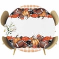 thumbnail image 1 of Fall Football Pumpkin Round Tablecloth, Fitted Table Cover with Elastic for 36"-44" Round Tables, Thanksgiving Maple Orange Check Autumn Table Cloth Outdoor Dinning Party Waterproof Tablecloths, 1 of 7