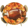 thumbnail image 1 of Fall Football Round Tablecloth 45-54 Inch Round Fitted Table Cloth with Elastic Edge, Thanksgiving Maple Leaf Orange Yellow Waterproof Table Cover Protector for Outdoor Picnic Party Dining, 1 of 6