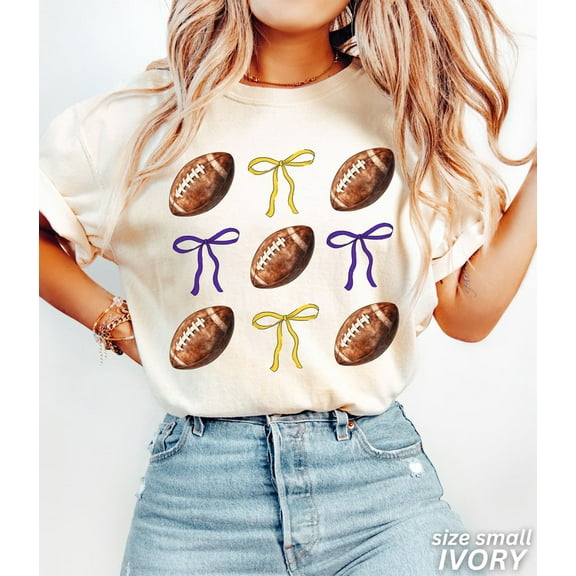 Fall Football Shirt, Coquette Bow Football Shirt, Girly Football Shirt, Purple and Gold College Football Tee, Football Season Mom Gift