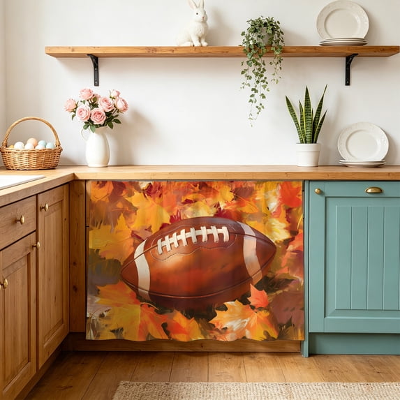 Fall Football Small Sink Skirt 10"Wx11"L,Dustproof Under Sink Curtain with Self Adhesive Tape,Thanksgiving Maple Leaf Orange Yellow Cabinet Curtain Cover for Bathroom Vanity,Kitchen Storage Shelf,RV