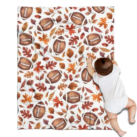 Fall Footballs and Autumn Leaves Pattern Blanket,Comfortable Soft Flannel Throw Blanket,All Season,Warm Lightweight Blankets for Sofa Bed Couch Living Room Chair,30"x40"