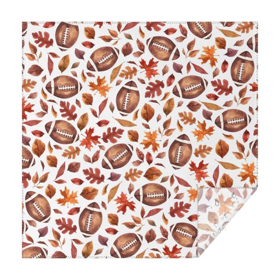 Fall Footballs and Autumn Leaves Pattern Square Tablecloth,Waterproof Square Table Cover,Wipeable Spillproof Washable Table Cover for Home Kitchen Party Decor 42"X42"(107x107cm)