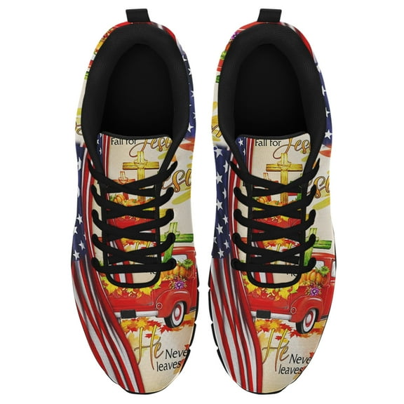 Fall For Jesus He Never Leaves Christian Lover Running Shoes Sneakers Mesh Black Size 3.5