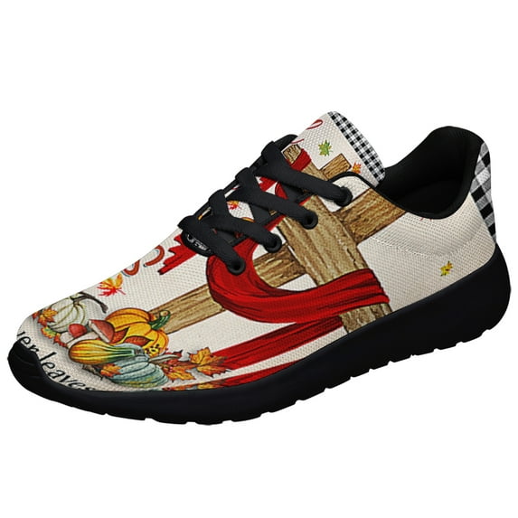 Fall For Jesus He Never Leaves Fall Thanksgiving Halloween Pumpkins HarveSt Shoes Sneakers Black Size 10