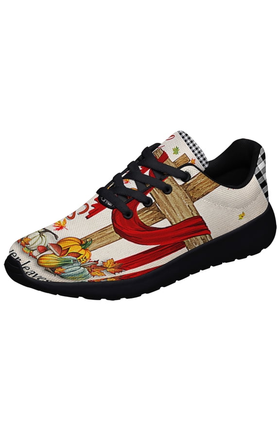 Fall For Jesus He Never Leaves Fall Thanksgiving Halloween Pumpkins HarveSt Shoes Sneakers Black Size 13