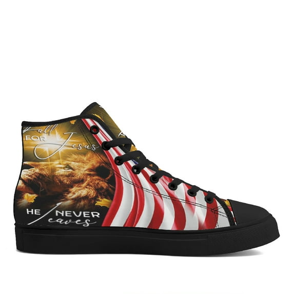 Fall For Jesus He Never Leaves High Top Canvas Shoes Sneakers Black Size 11.5