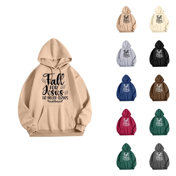 Fall For Jesus He Never Leaves Hoodies for Women 2025 Thanksgiving Funny Christian Graphic Sweatshirt Pullover Tops