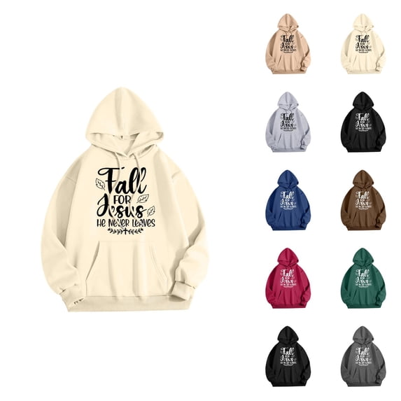 Fall For Jesus He Never Leaves Hoodies for Women 2025 Thanksgiving Funny Christian Graphic Sweatshirt Pullover Tops