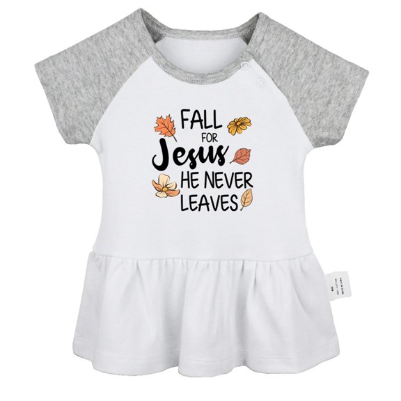 Fall For Jesus He Never Leaves Novelty Dresses For Baby, Newborn Babies Skirts, Infant Princess Dress, 0-24M Kids Graphic Clothes (Gray Raglan Dresses, 12-18 Months)