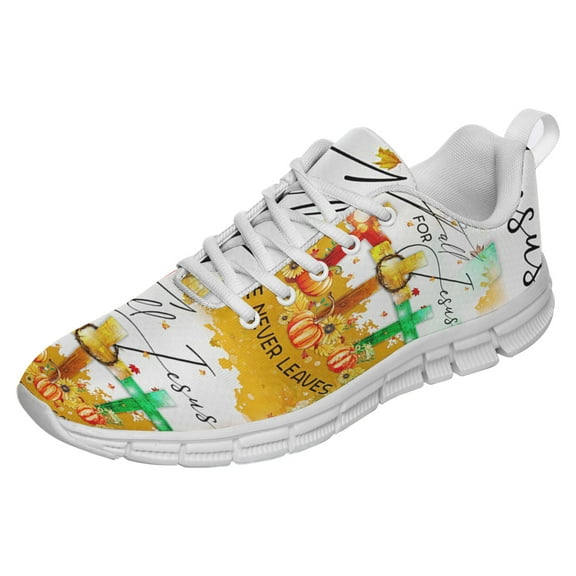 Fall For Jesus He Never Leaves Shoes for Men Women Running Shoes Lightweight Walking Sneakers Mesh Athletic Sport Shoes White Size 3.5